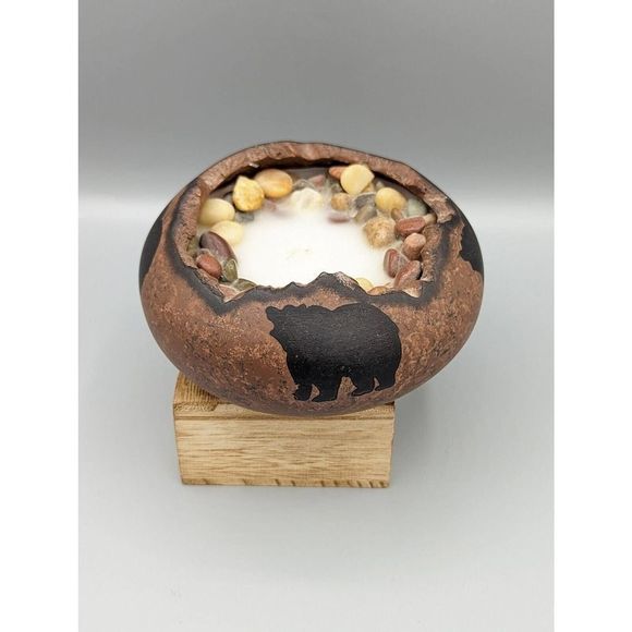 Artist Studio Art Pottery Hand Made Clay Bear Candle Holder Cabin Mountain NEW - Picture 3 of 7